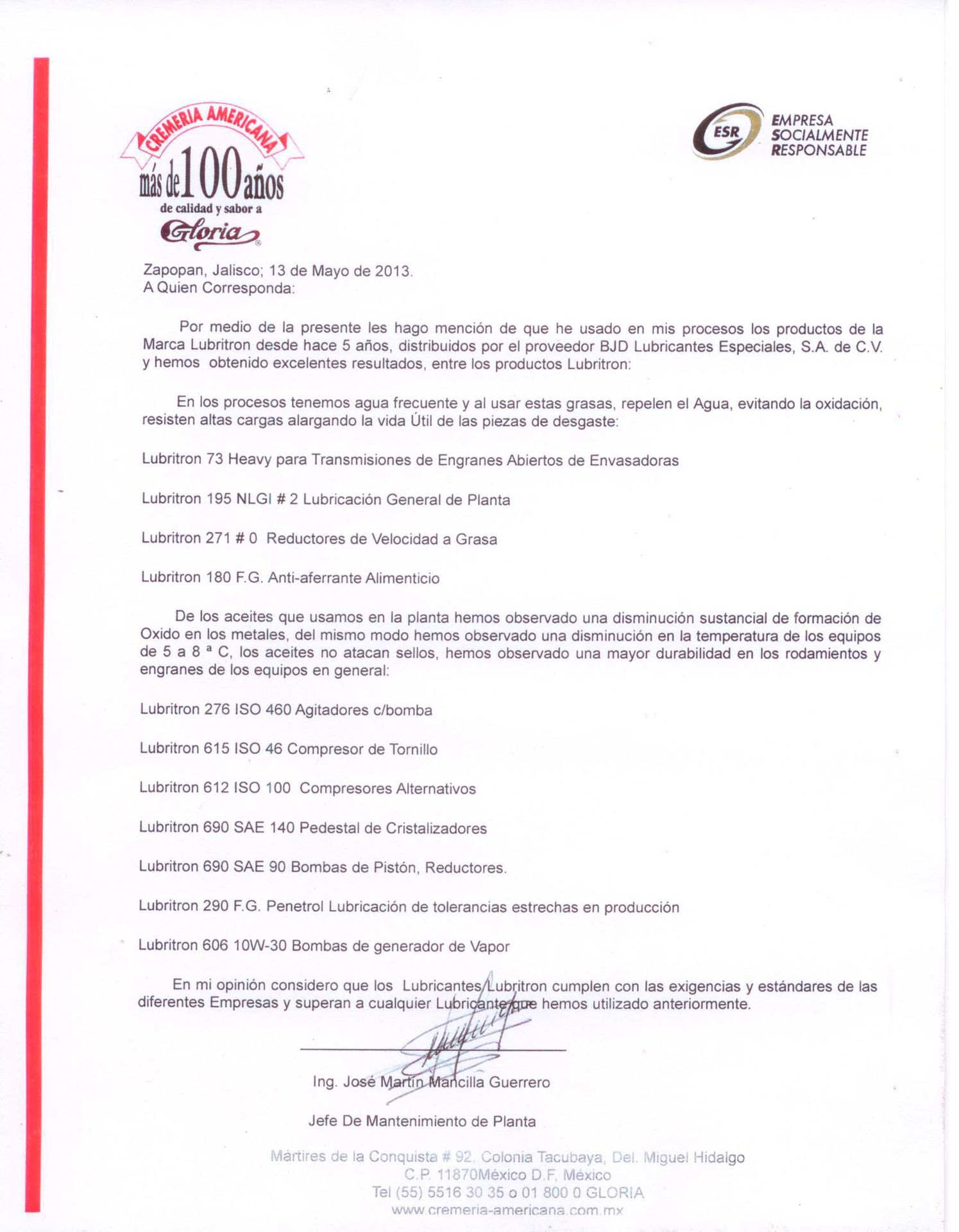 Recomendacion Cremeria